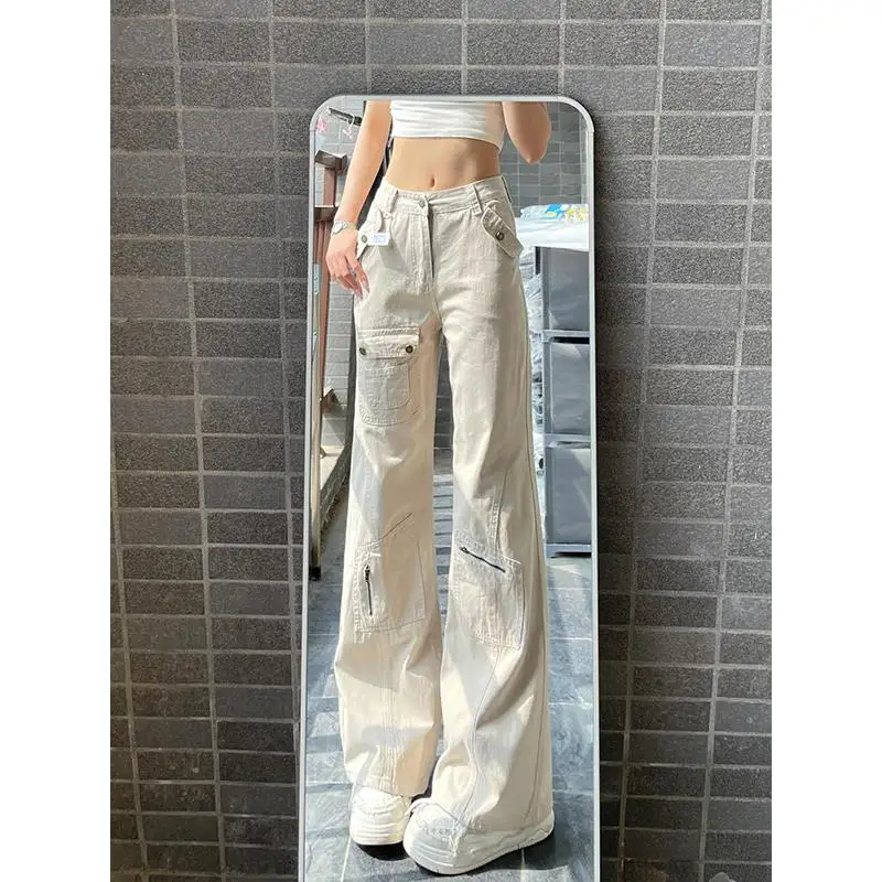 

Брюки с высокой талией и карманами, унисекс, рабочая одежда, модные брюки без застежек, молодежный стиль, повседневные брюки для среднего и молодого возраста