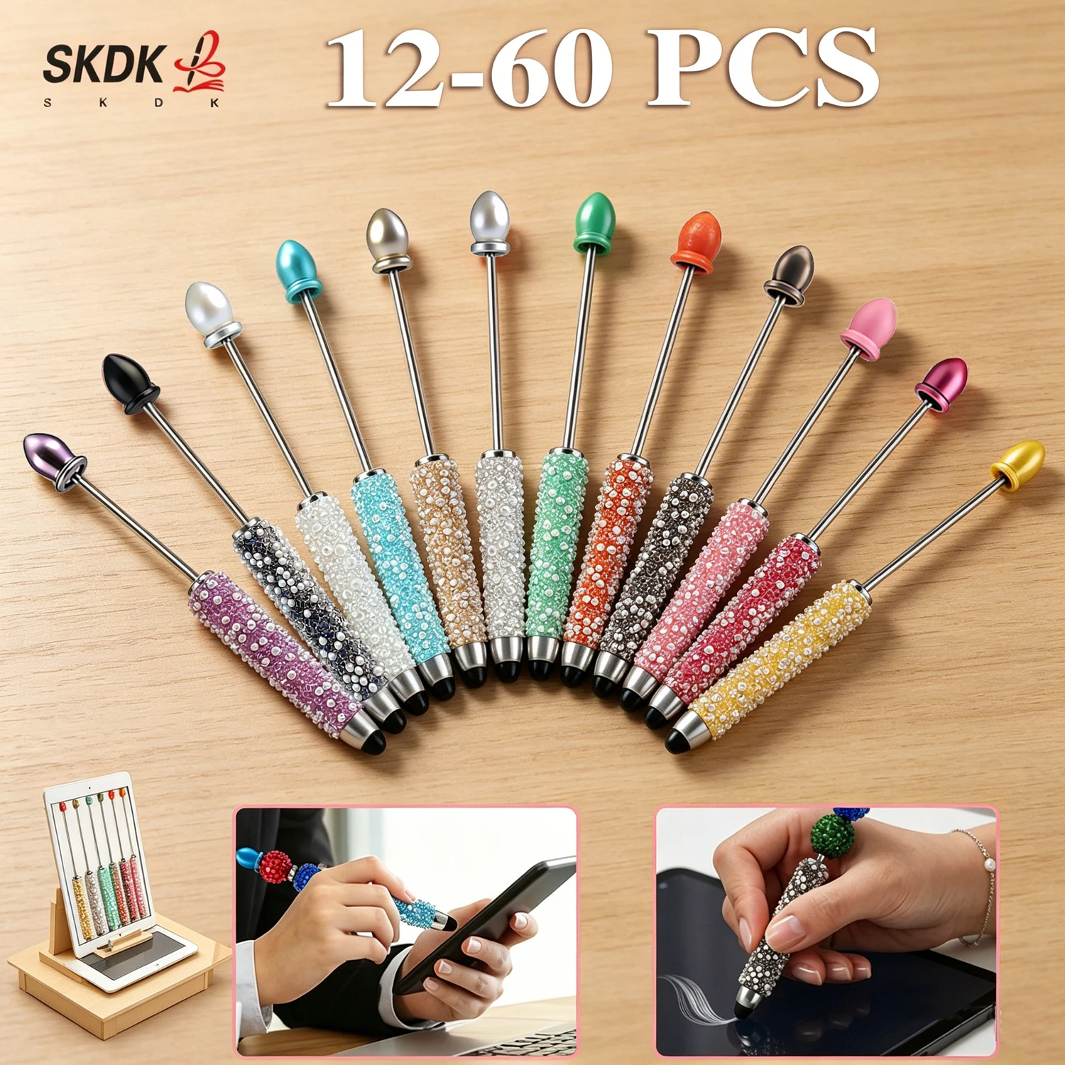 

12-60Pcs Starry Sky Sugar Beaded Stylus Pen 2 In 1 DIY Handmade Ballpoint Pen Universal Touch Screen Writing Pen Office School