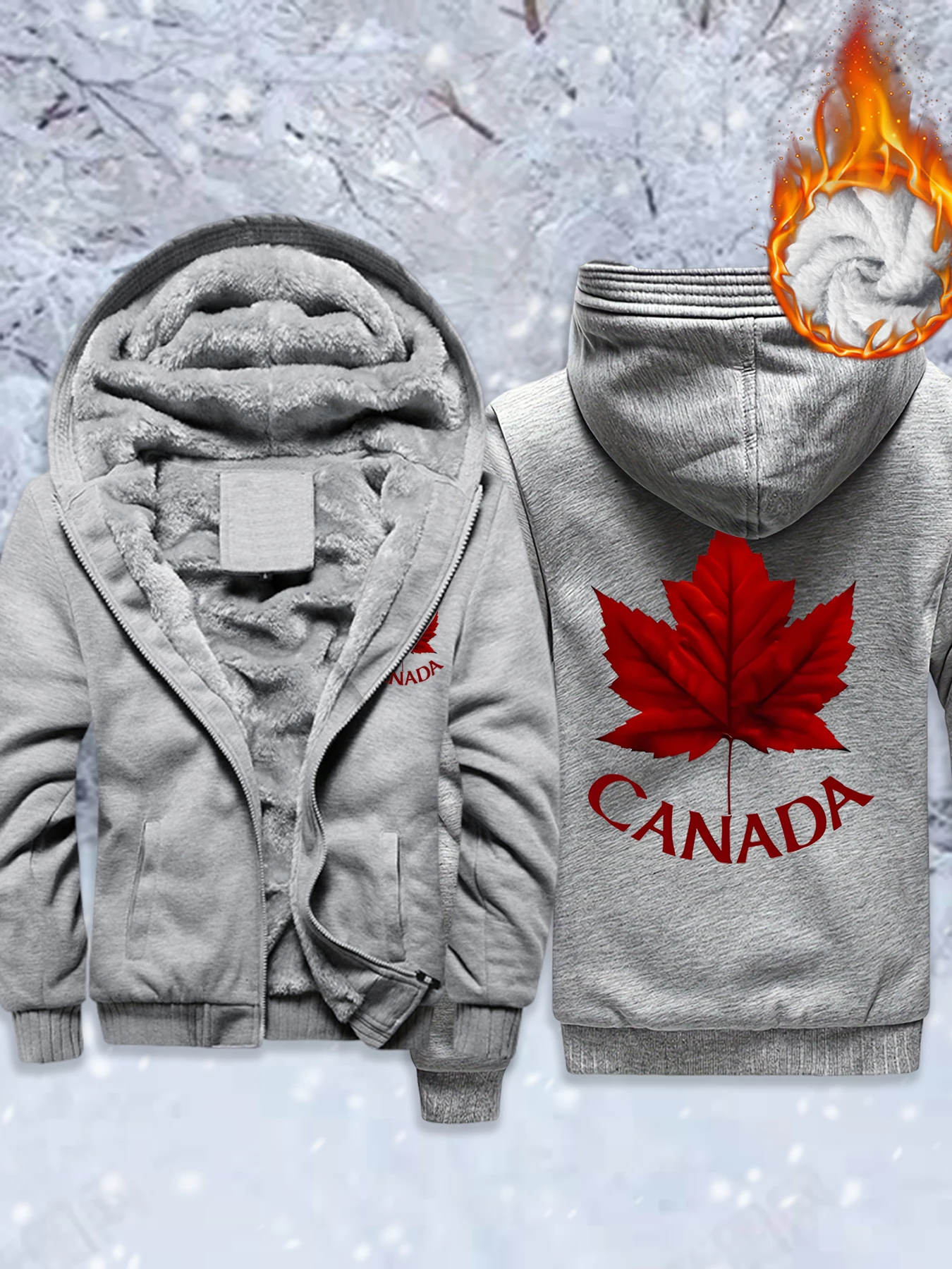 

Утепленные пальто с принтом канадского кленового листа, мужские флисовые уличные пальто большого размера, спортивная зимняя куртка, повседневная одежда унисекс на молнии