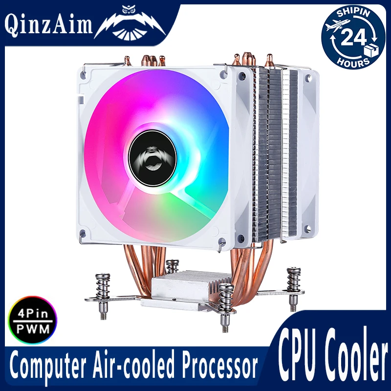 QiuzAim x79 x99 Processor Air-Cooled White Cpu Cooler Fan PC Tower Type Radiator 4 Heat Pipe install LGA2011 2066 115x 1200 1700