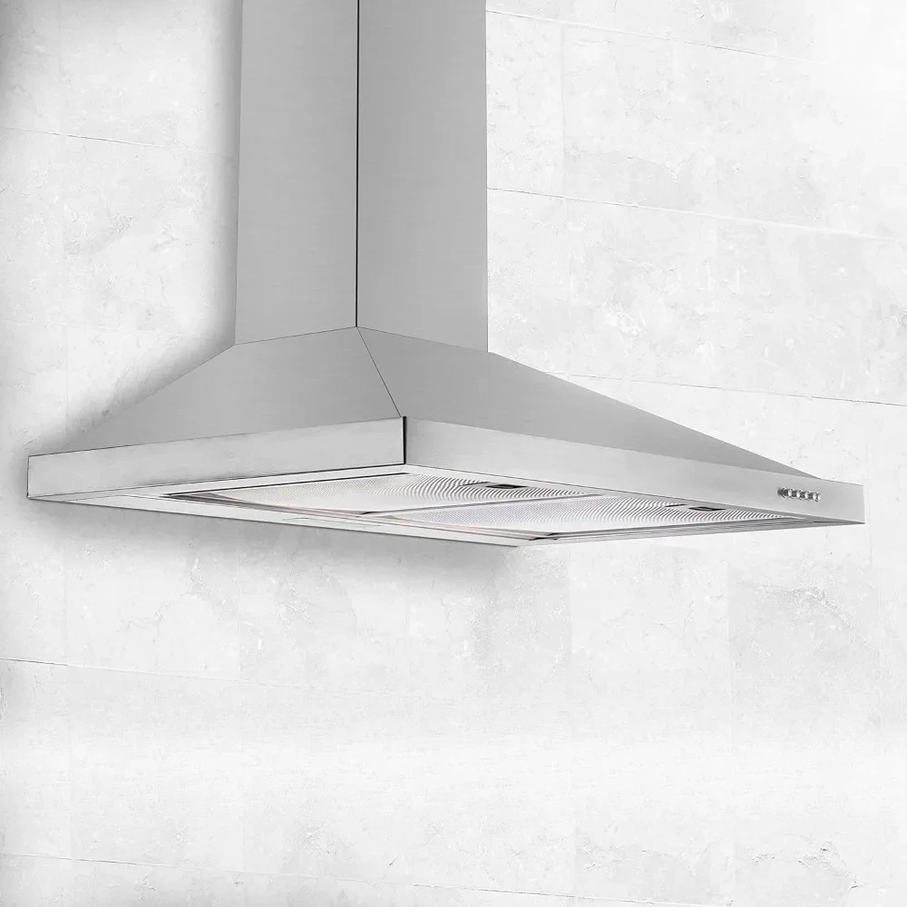 

L # Wall Mount Range Hood 30 Inch With Ducted/Ductless Convertible Duct, Stainless Steel Chimney-Style Over Stove