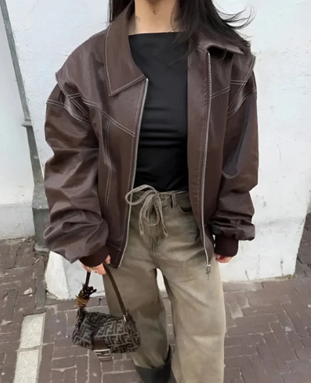 الخريف الأمريكية خمر المرأة التلبيب الجلود مبطن معطف أزياء عارضة سحاب أكمام طويلة المرأة سترة المرأة الدافئة ركاب #6