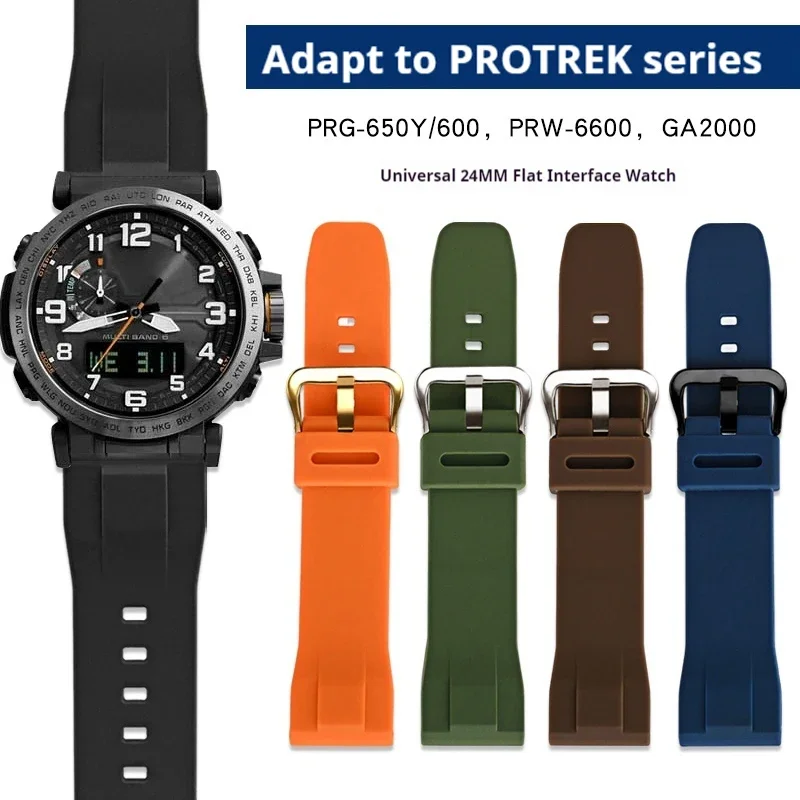 Strap for Casio PROTREK Series PRG-650Y/600 PRW-6600 GA-2000 Sport Waterproof High Tensile Silicone Watch Band Bracelet 24mm