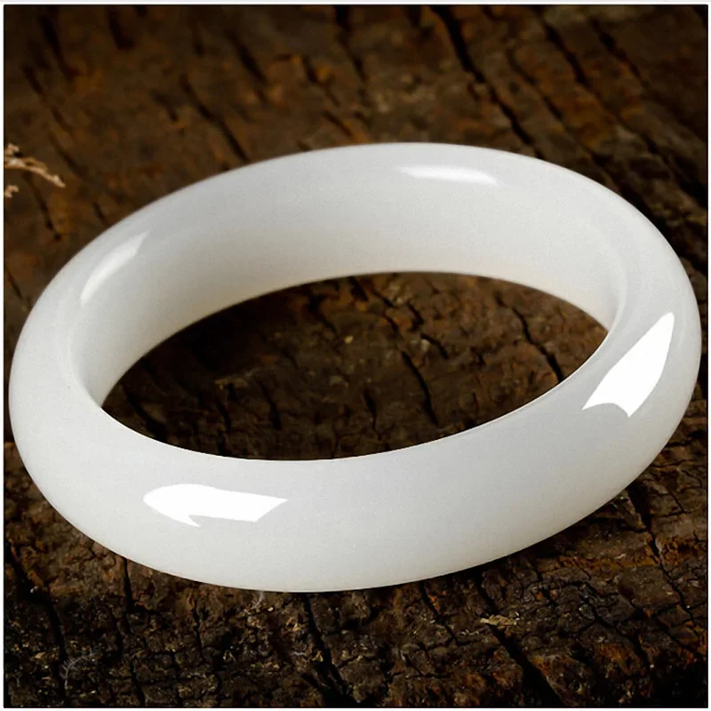 Chinese Natural White Jade Hand-carved Jade Bracelet Fashion Women Pure Natural Genuine Wide-strip Jade Bracelet