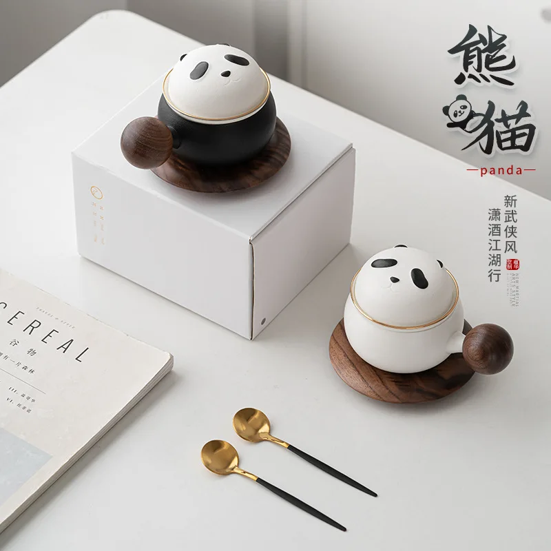 

Panda Ceramic Tea Brewing Cup Office Teaware Creative with Cover Cup Tea and Water Separation Coffee Cup Gift Mug Teacup