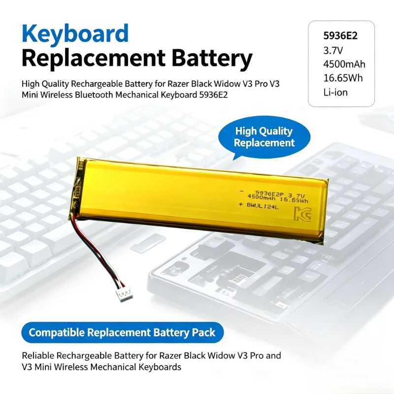 High-quality Rechargeable Battery for Razer Black Widow V3pro V3mini Wireless Bluetooth Mechanical Keyboard Battery 5936E2
