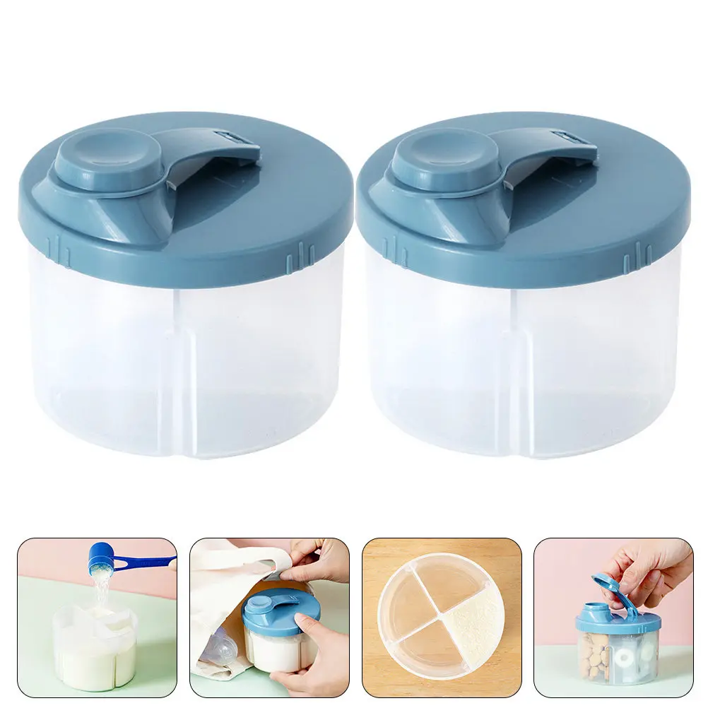 2Pcs Portable Formula Dispenser Four-Compartment Milk Powder Storage Box Leak-Proof Baby Travel Essential Compact Snack Candy
