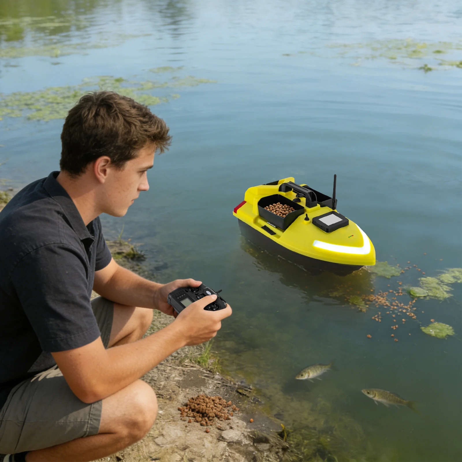 Ferngesteuertes Köderboot RC Angelboot Fischfinder 500m GPS 40 Punkte 12000mAh 4H Doppelmotoren mit Anti-Tangle-Abdeckung für Kajak- und Bootsangeln – Detail 16