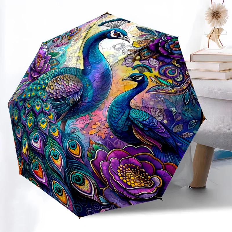 

Peacock Umbrella Fashionable Auto-Open Design 8 Iron Ribs Plastic Handle Foldable Sunshade Perfect festival Gifts