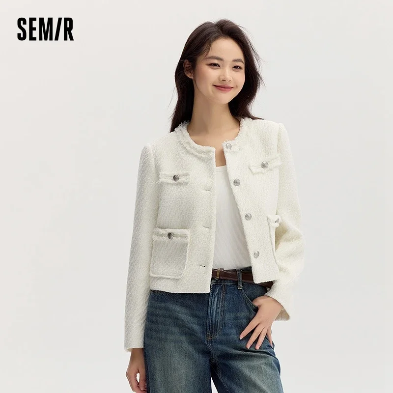 Semir Coat Women Short-Sleeved Shoulder Padding Tassel Elegant Gentle 2024 New Petit Charcoal Style Slim Fit Jacket