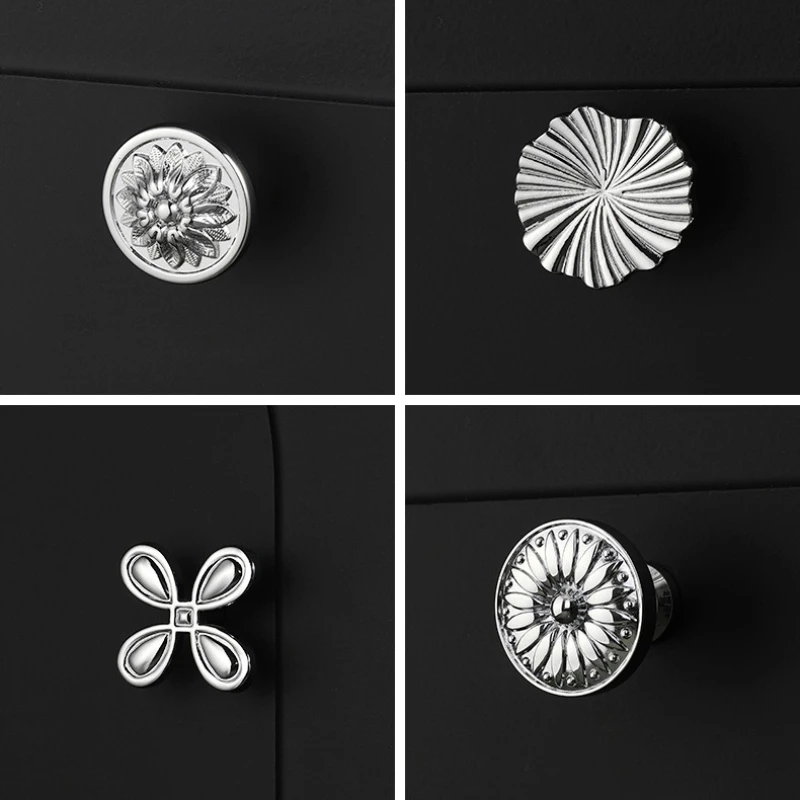 

French Silver Light Luxury Creative Brass Pull Single Hole Cabinet Drawer Shoe Cabinet Wardrobe Door Handle