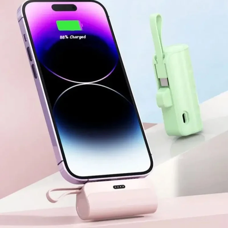 باور بانك لاسلكي صغير كبسولة باور بانك شاحن محمول شحن سريع بطارية احتياطية خارجية لهاتف آيفون تايب سي لايتنينج