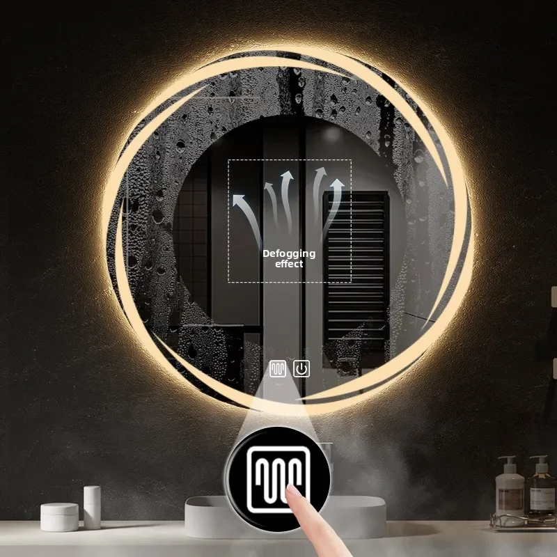 

Smart Luminous Round Nordic Bathroom Mirror Multifunctional Makeup Mirror Hotel and Home