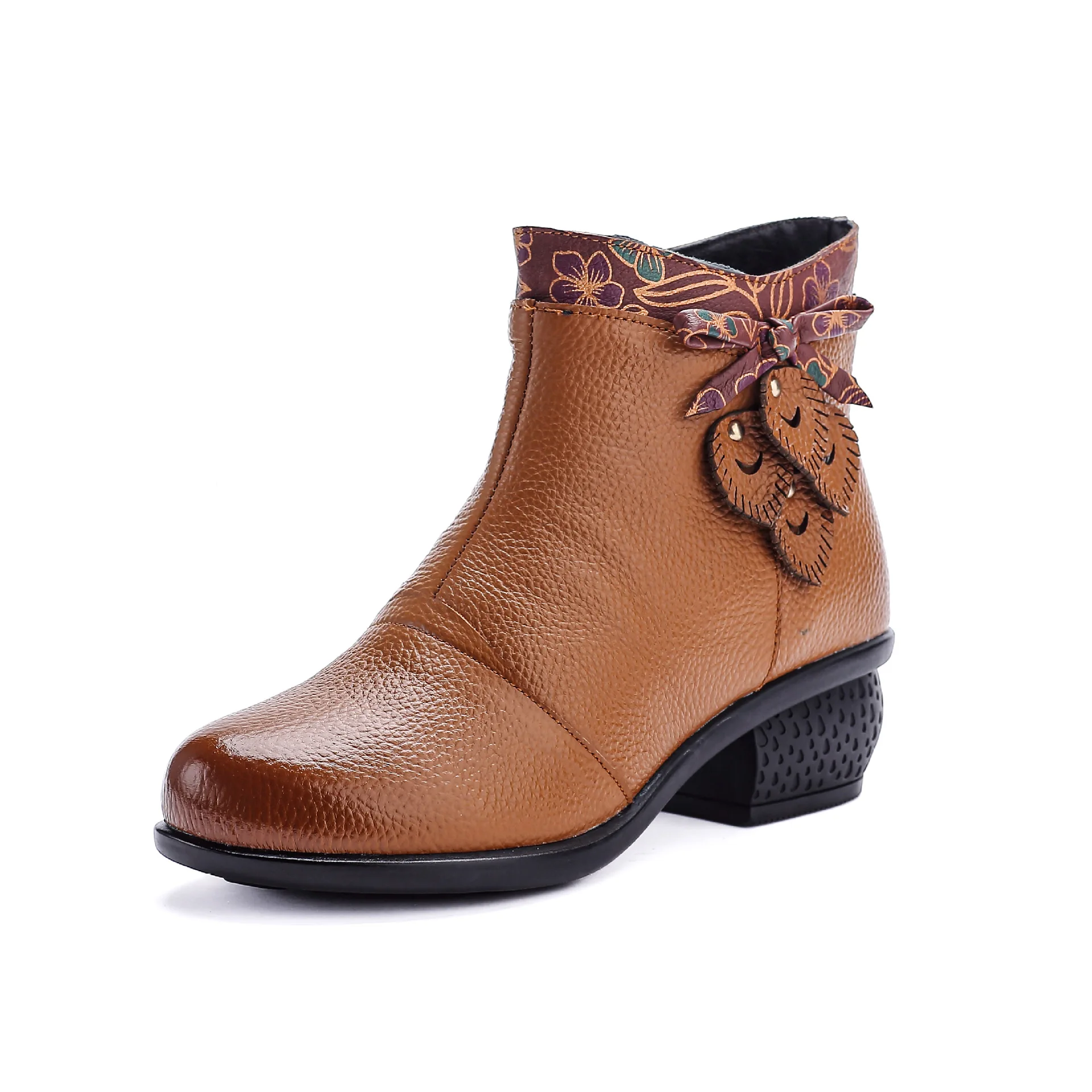 

2025 New fashion genuine leather boots for woman Warm Cotton Shoes Retro Brown platform heels Winter Mom botas mujer