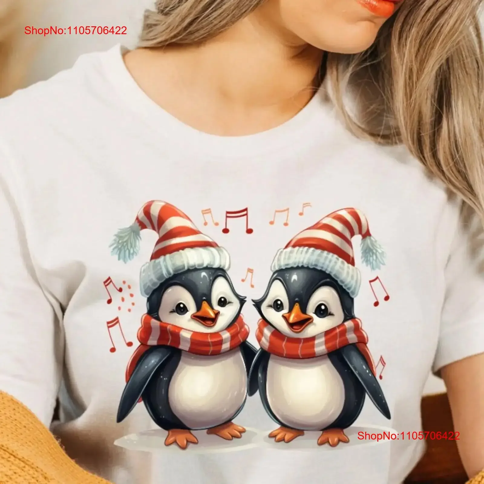 T Shirt Penguins With Santa Hat Scarf Singing Christmas Carols Xmas Festive For Holiday Apparel Him Her vintage Washed Slightly