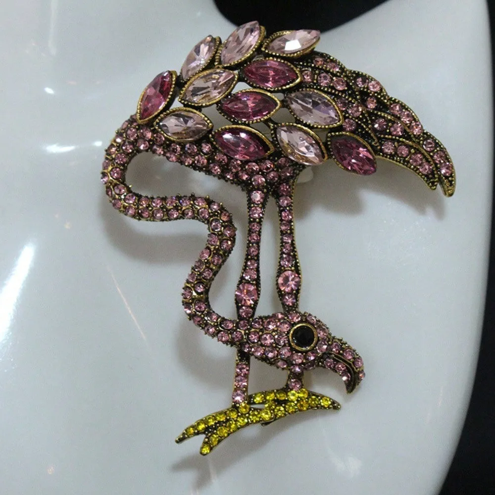 Collar de Flamenco de Lujo con Diamantes Exagerados y Broche Retro de Aleación