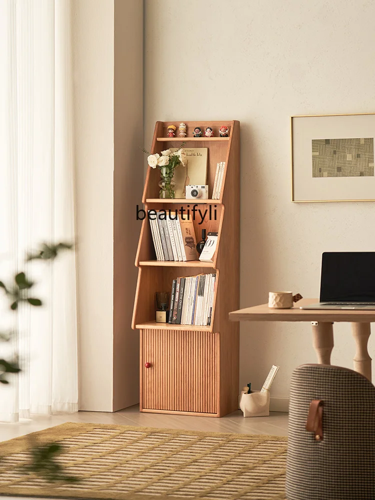 Solid Wood Floor Bookcase Shelf Living Room Storage Locker Cherrywood Display Cabinet