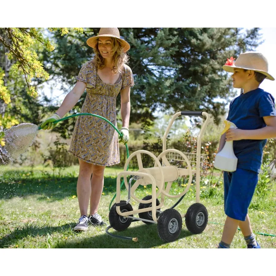 عربة بكرة خرطوم الحديقة شديدة التحمل مع عجلات للاستخدام الخارجي تحمل ما يصل إلى 300 قدم من خرطوم 5 8 بوصة مثالي للحديقة والفناء وات