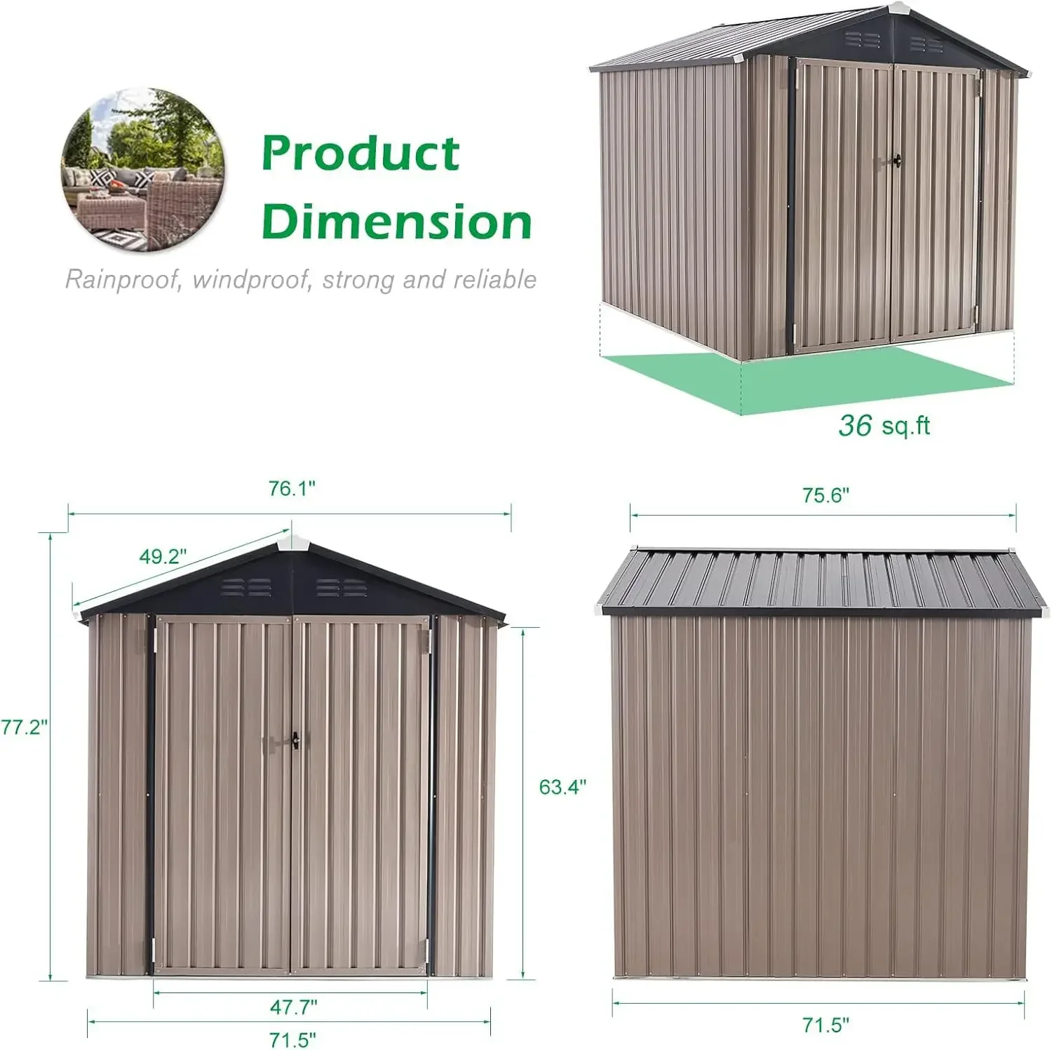 6' x 6' Outdoor Storage Shed, Metal Shed with Design of Lockable Doors, Utility and Tool Storage for Garden, Backyard, Patio