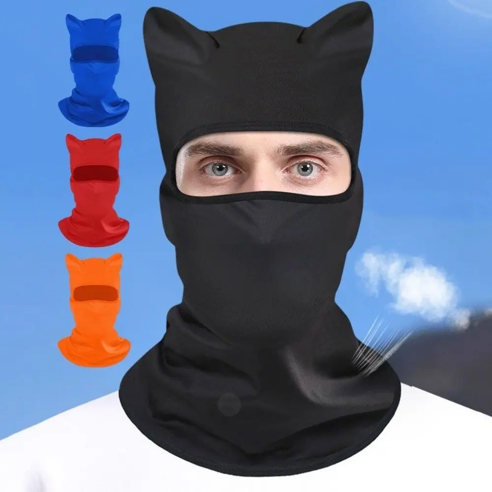 Polyester Fiber Cat Ear Face Mask Soft Sun Protector Neck Gaiter Bandana Hood Hat Breathable Sunscreen Masque Cycling