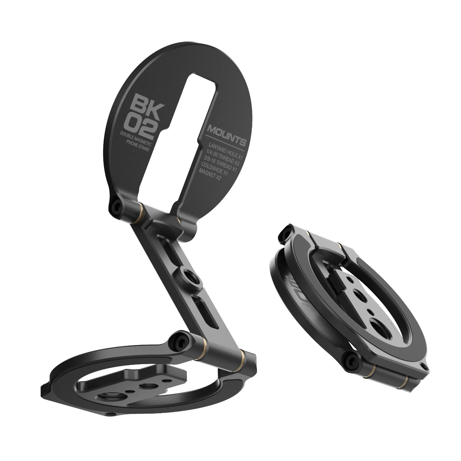 

Dual Magnetic Phone Holder for iPhone 16 15 14 13 12 Pro Max Plus Series 1/4"-20 Tripod Mount 360° Adjustable Foldable Gym Phone