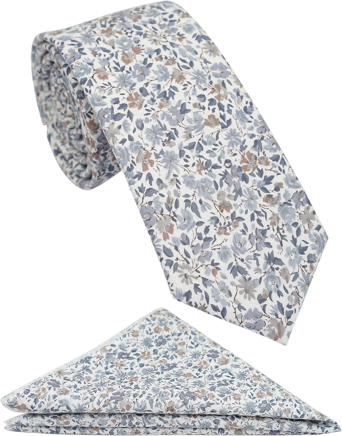 

Mens Casual Skinny Floral Tie & Pocket Square Set 2.5" Cotton Handmade