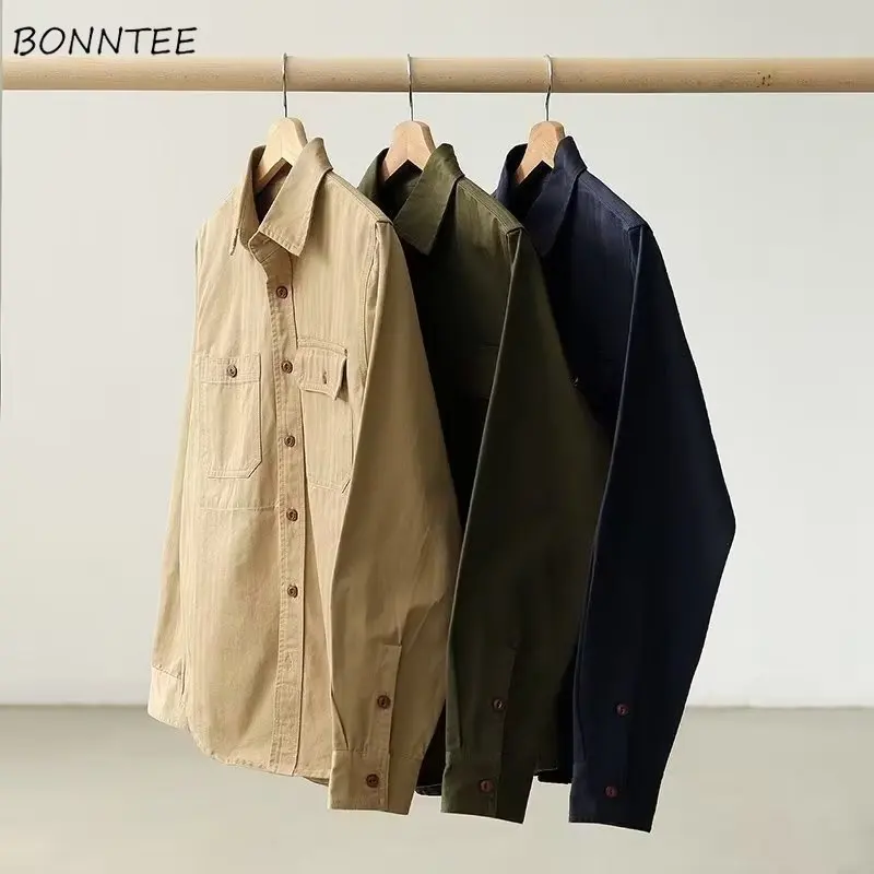 

Куртки-карго мужские простые винтажные мешковатые пальто с несколькими карманами в японском стиле универсальные молодые классические уличные куртки с длинными рукавами Hombre