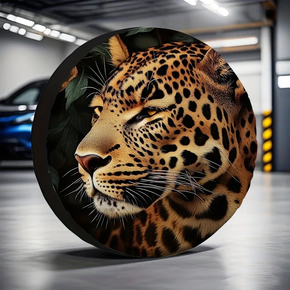 Leopard Print Tire Cover Polyester Fiber Dust-Proof Storage Bag RV Wheel Protector