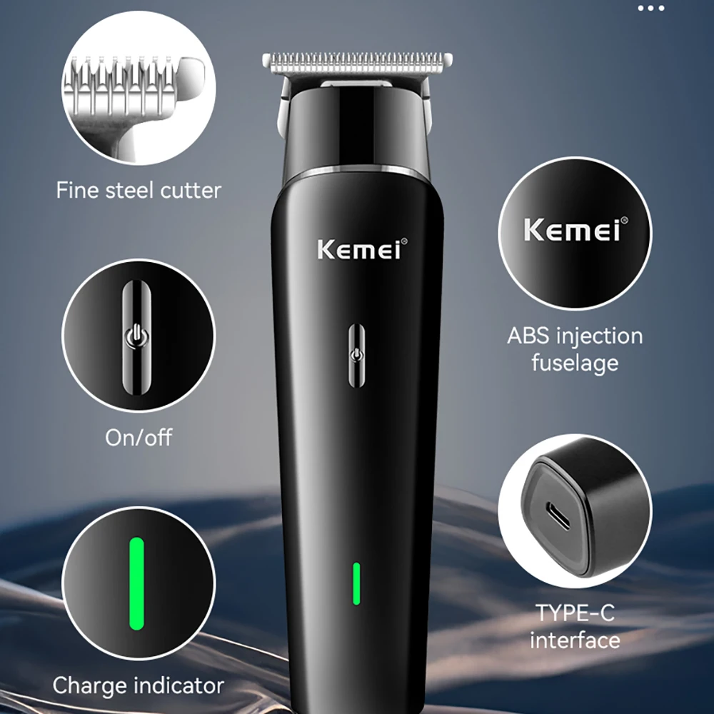 Kemei Professional Hair Trimmer Zero Gapped T-Blade Cordless Rechargeable Edgers Electric Clippers Hair Cutting Kit LCD Display