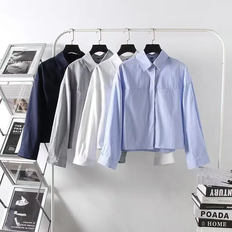 

Short White Shirt Female Autumn Dopamine Fashion Women's Clothing Long Sleeves Tops New Layering Niche Girl Base Layer Wholesale