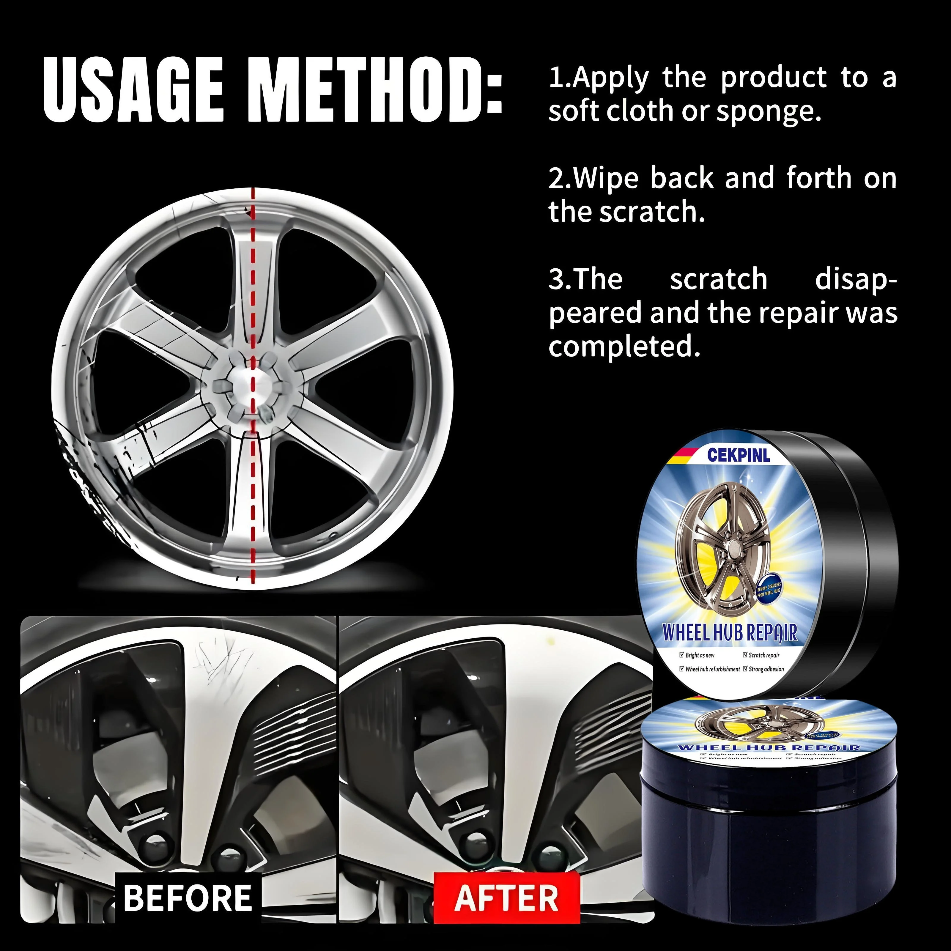 Cekpinl-Universal Wheel Hub Repair Kit - Alloy Wheel Scratch Remover, Oxidation Paste and Anti-Rust Agent, Car Wheel Care Polish