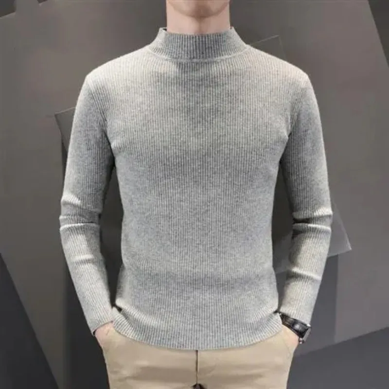 

Men's Half Turtleneck Sweater Thick Autumn Winter Slim Sweater Pullover Mid-collar Knitted Base Shirt