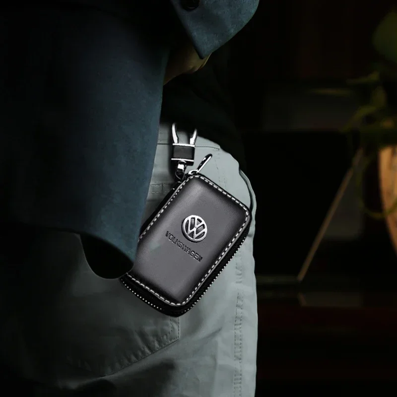 Leather Car Key Bag Keychain Protective Case for Volkswagen Passat Santana Touareg Tiguan Golf Jetta Beetle Scirocco POLO CC MK7