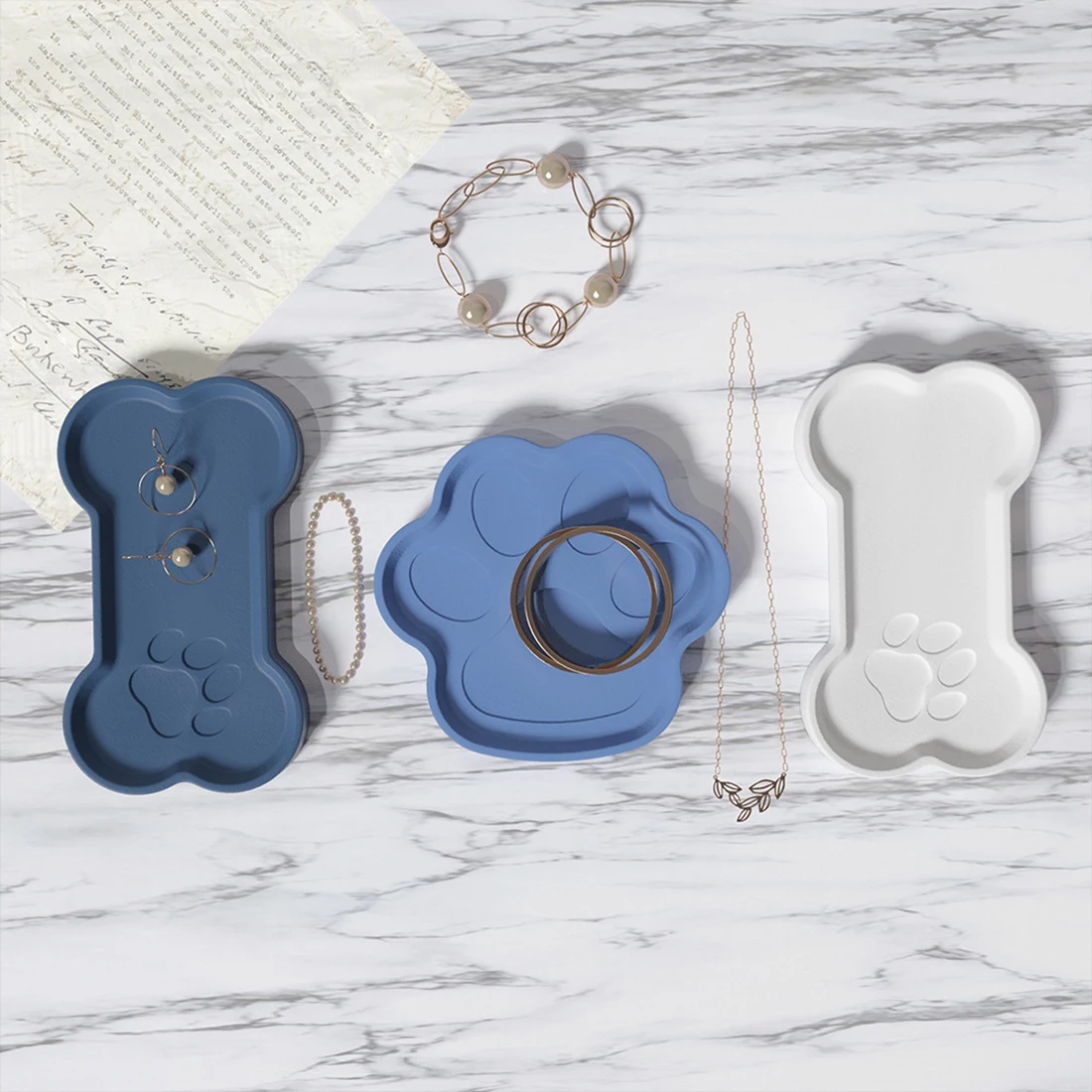 DIY Cat Paw Bone Shape Storage Tray Silicone Mold Cat And Dog Food Tray Gypsum Silicone Mold Jewelry Display Dish Home Decoratio