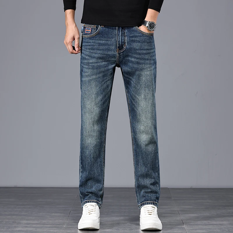 

2025 A/W New Classic Light Luxury American Vintage Heavyweight Vintage Jeans Slim Fit Stretch Washed Denim Pants for Men