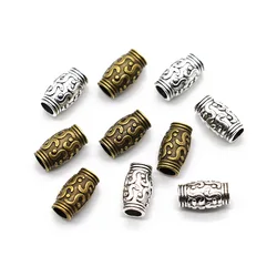 30pcs/lot 11*5mm Round Metal Big Hole Charm Beads Antique Bronze  Spacer Tube Beads for Bracelet DIY Jewelry Making Findings