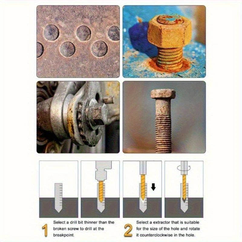 Zestaw 5 szt. wykrętaków do śrub z łbem uszkodzonym, trzpień sześciokątny, do usuwania śrub uszkodzonych, do wiertarki elektrycznej.