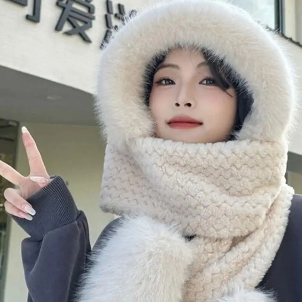 المرأة رئيس هود الشتاء قبعة بالاكلافا قبعة الفراء قناع مجموعة أفخم هوديس للفتيات الرقبة أدفأ هود سدادات حماية الأذن قطعة واحدة قبعة