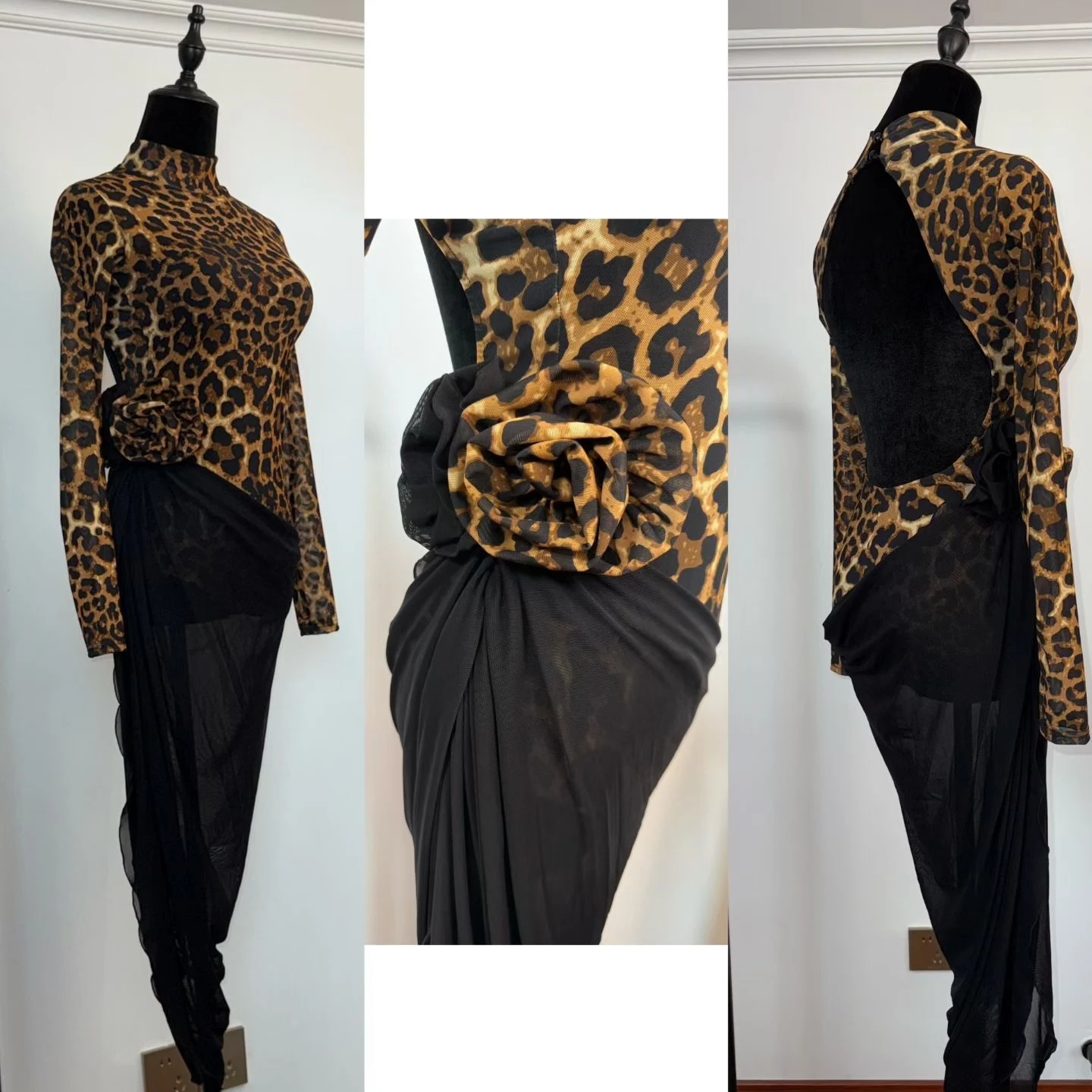 

Платье для латинских танцев с леопардовым принтом, женское сексуальное платье с разрезом и длинными рукавами, тренировочная одежда, одежда для танцев румбы, танго, конкурсное платье SS1106