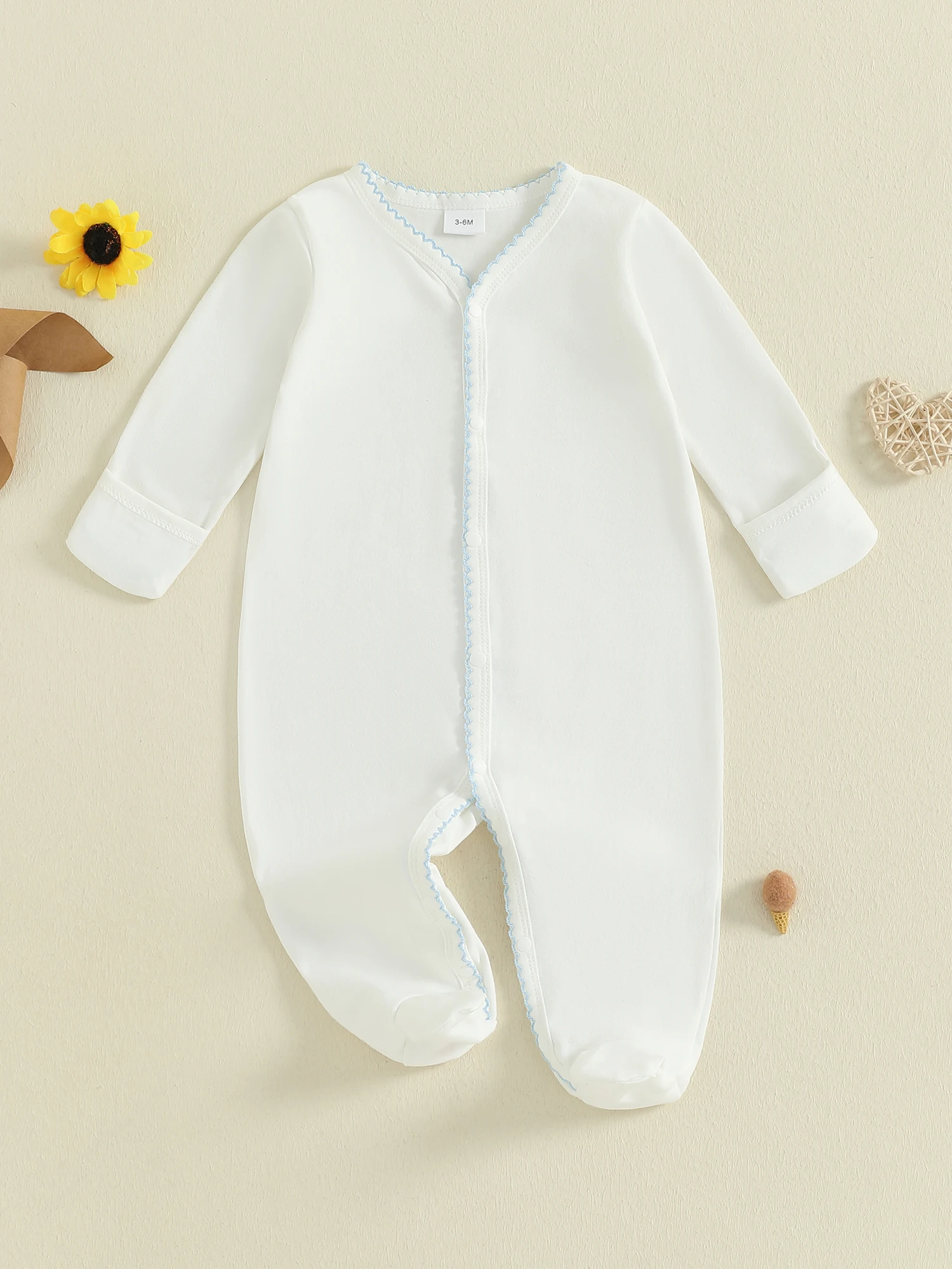 

Уютный детский комбинезон с ребристыми манжетами и застежкой-кнопкой, мягкий хлопковый комбинезон для сна для малышей, очаровательный пижамный комплект