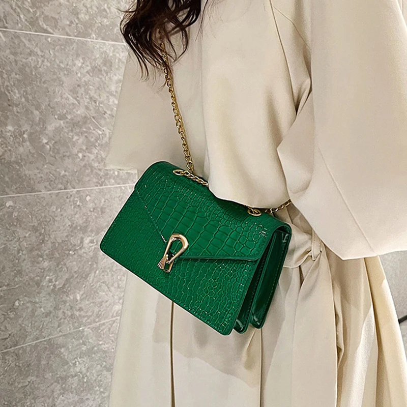 Crocodile Pattern Shoulder Bags For Women Fashion Chains Squre Bag Purse Female Pu Leather Crossbody Handbag Daily Phone Clutch