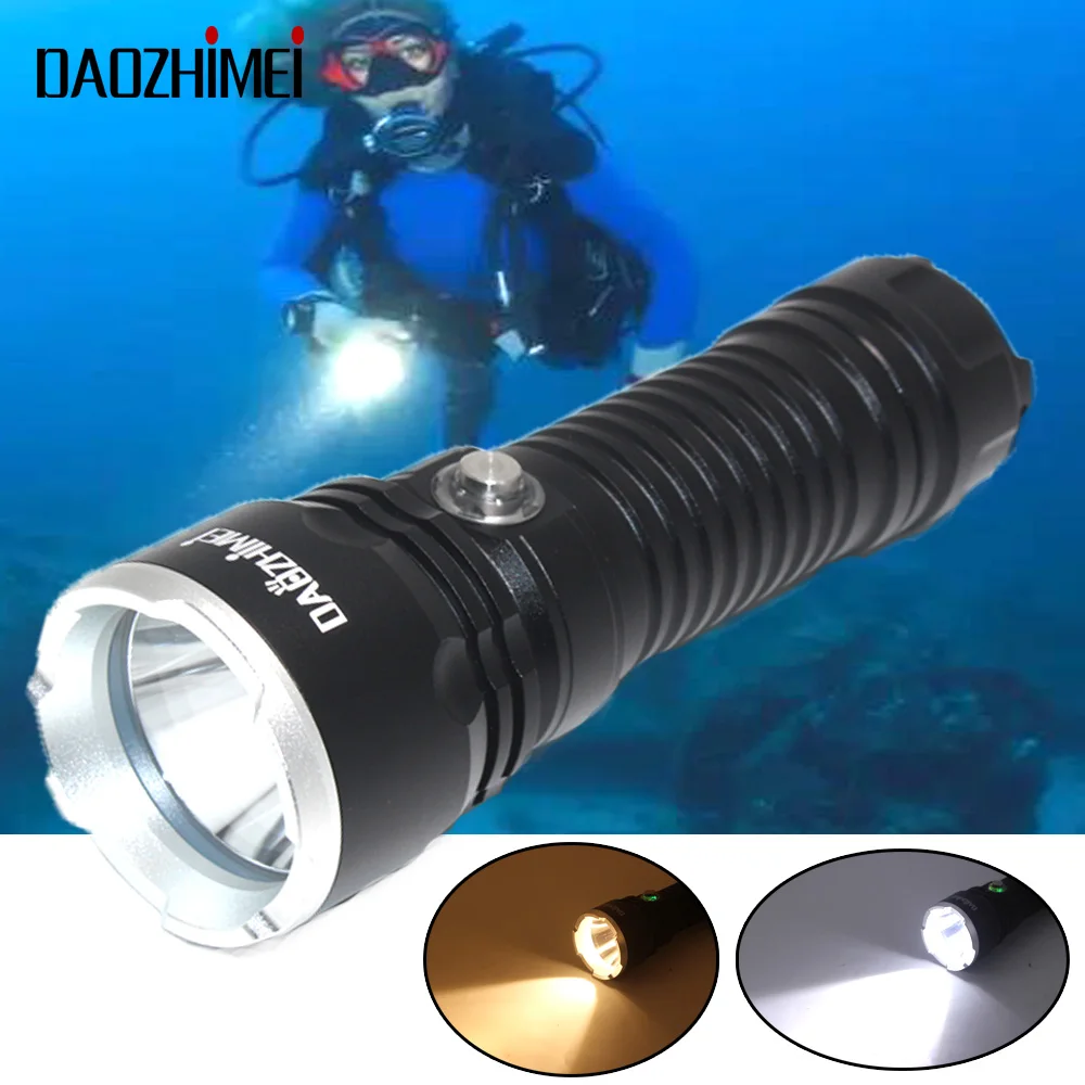 6000 lumens Super Bright XHP70 Diving Flashlight IPX8 Dive Lamp 26650 white /yellow light Underwater Waterproof Camping Lanterna