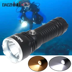 Linterna de buceo superbrillante XHP70, lámpara de buceo IPX8, luz blanca/amarilla 6000, impermeable, para acampar, 26650 lúmenes