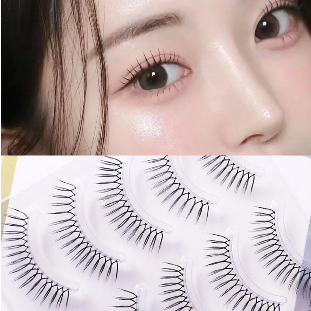 Korean 5Pair/Set Artificial Eyelashes Transparent Stem Handmade U-shaped Extension Eyelashes Female Group U Type False Eyelashes