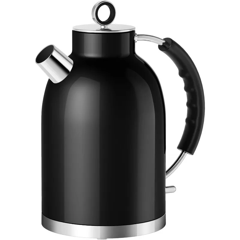 Stainless Steel Kettle 1.5L 1500W Retro Tea Heater & Boiling Water, Auto Shut-Off and Boil-Dry Protection(Polished Black)