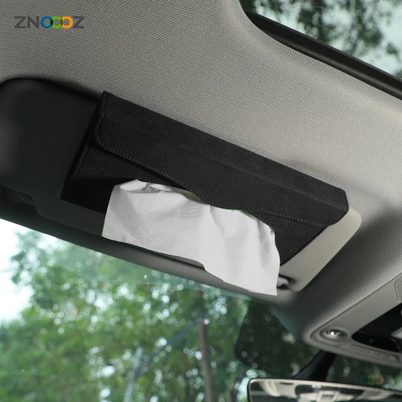 For BYD 2021 2022 2023 Car Styling Suede Mask Tissue Box Hanging Sun Visor Upside Down Exquisite Paper Drawer Accessories