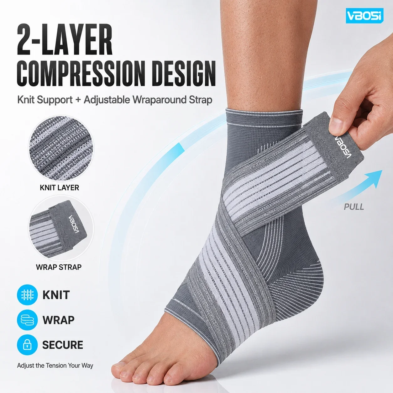 Adjustable Ankle Support Brace Compression Wrap Breathable Knit Sports Ankle Sleeve for Running Gym Basketball Men Women Fitness