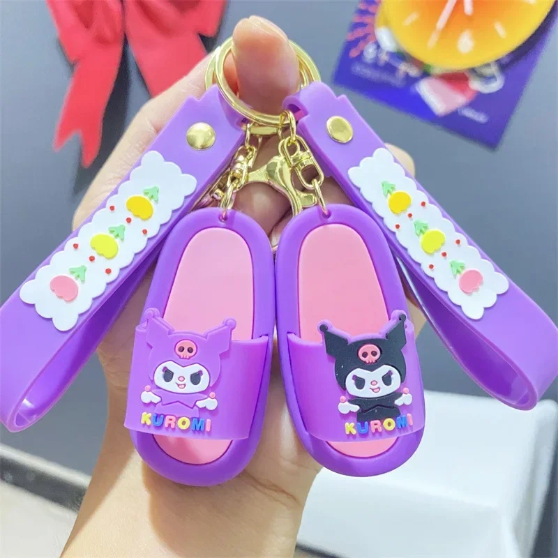 Anime Sanrio Kuromi slipper Keychain Kuromi My Melody Action Figural Model PVC Key Ring Cinnamoroll Figurine Birthday Gifts