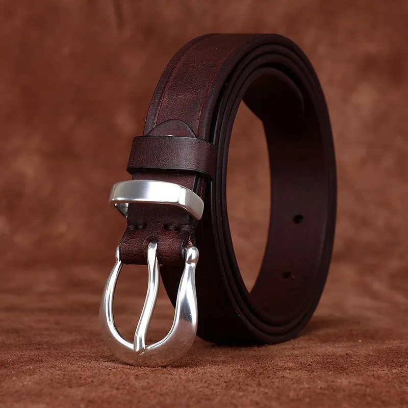 New high-end light luxury silver-plated copper belt for women fashionable and versatile leather top layer