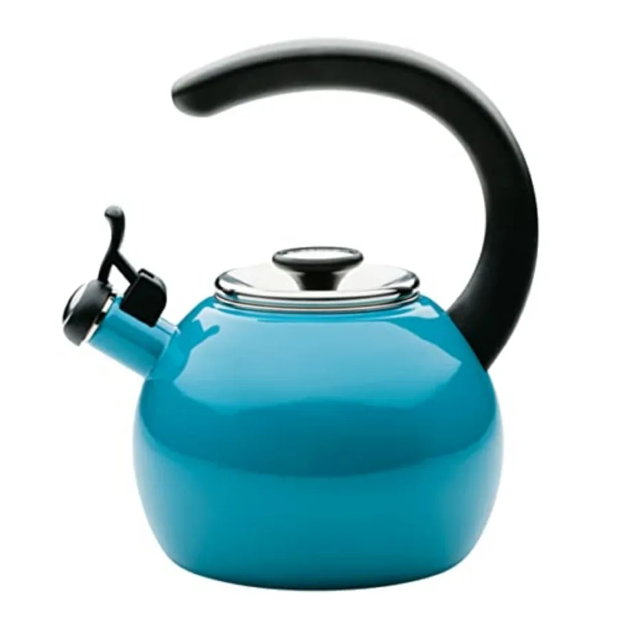 

Enamel on Steel Whistling Induction Teakettle Tea Kettle for Stovetop with Flip-Up Spout 2-Quart